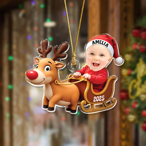 Custom Baby Photo Reindeer Christmas Acrylic Ornament HA75 897576
