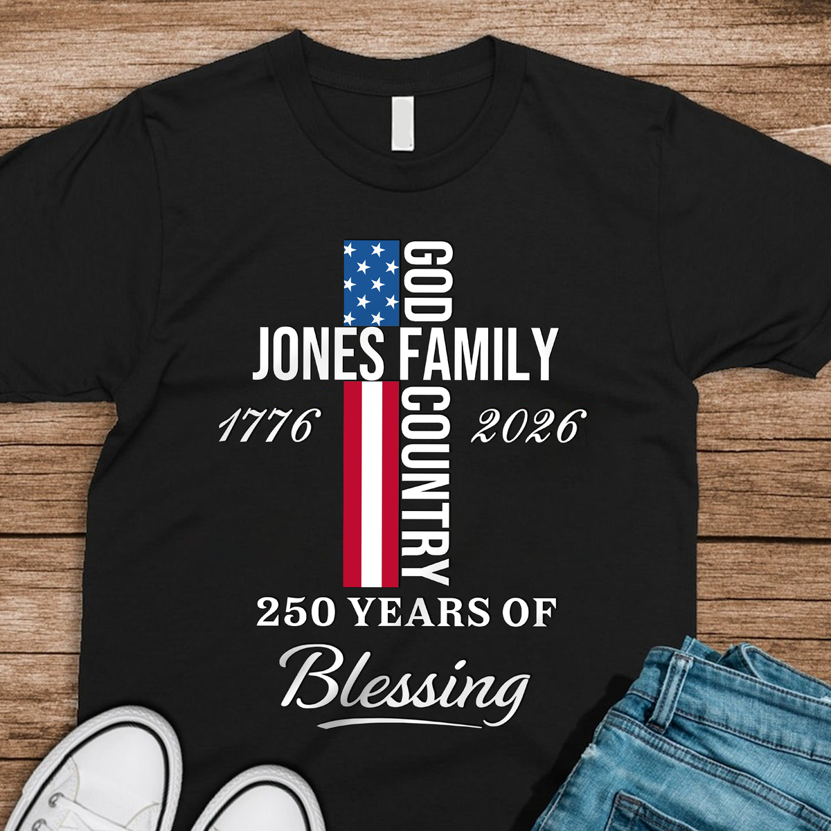 Custom Family Name Patriotic American, 250 Years of Blessing God Dark Shirt LM32 899019