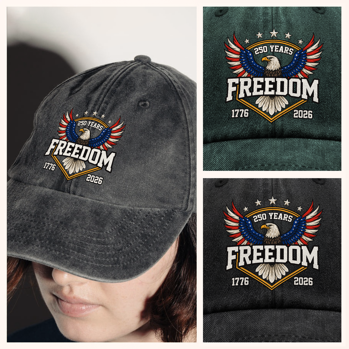 250 Years of Freedom America  1776–2026 Anniversary Washed Denim Baseball Cap HA75 898690