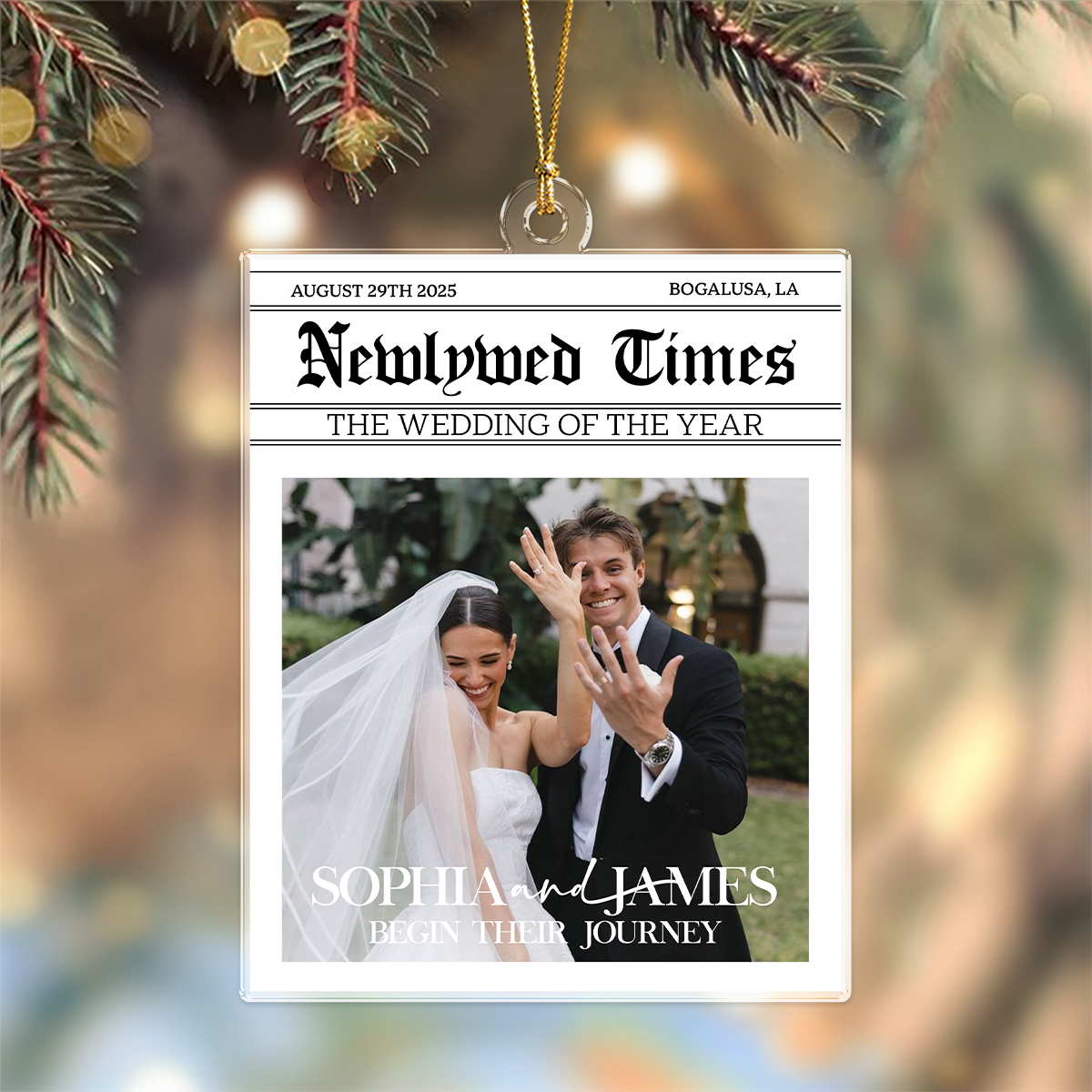 Custom Photo Newlywed Times Wedding Newspaper Couple Personalized Acrylic Ornament HA75 898410