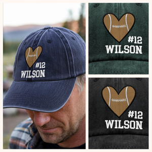 Personalized Baseball Softball Basketball Heart Sports Washed Denim Baseball Cap HA75 897684