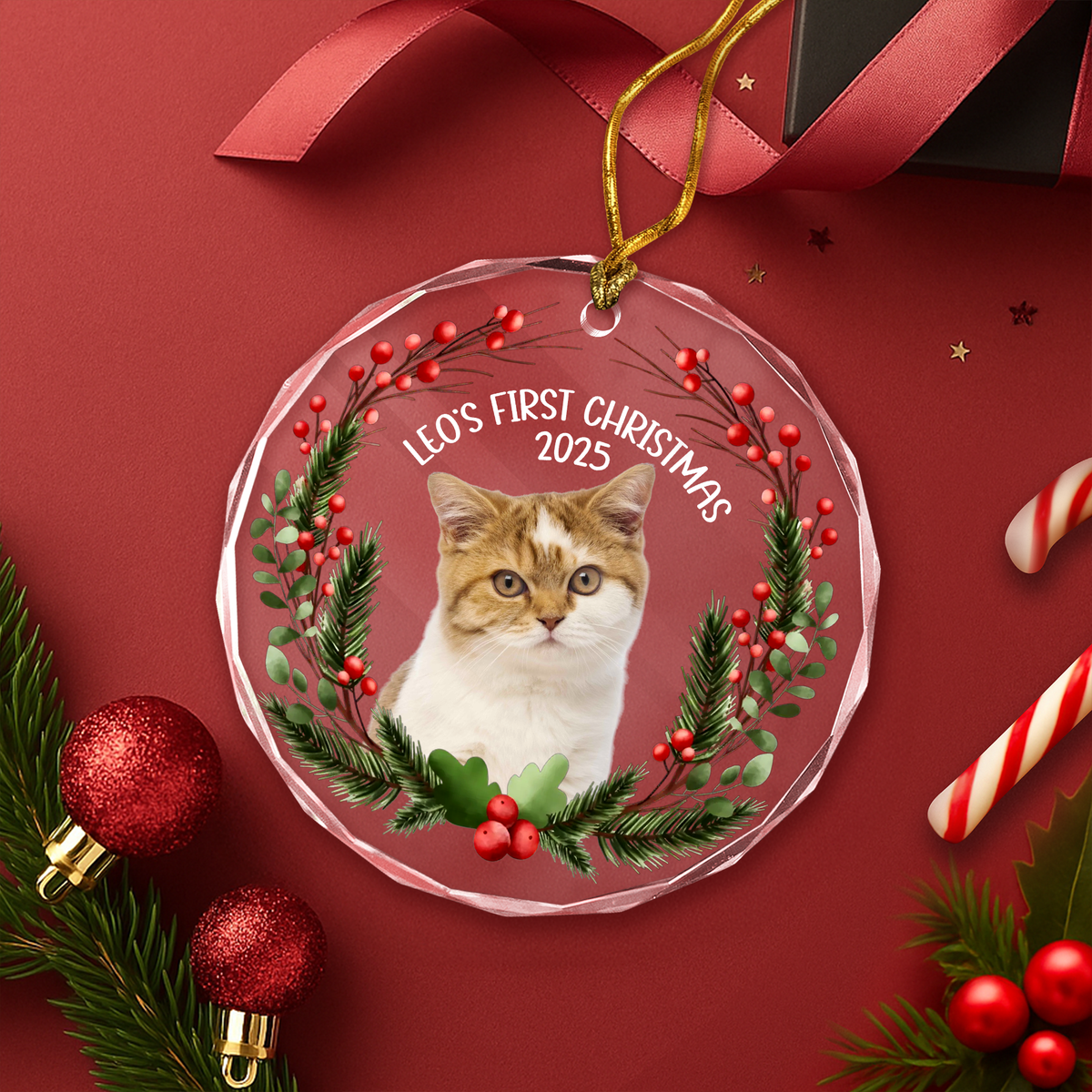 Custom Photo Baby Cat First Christmas 2025 Glass Ornament For Cat Lovers LM32 897105