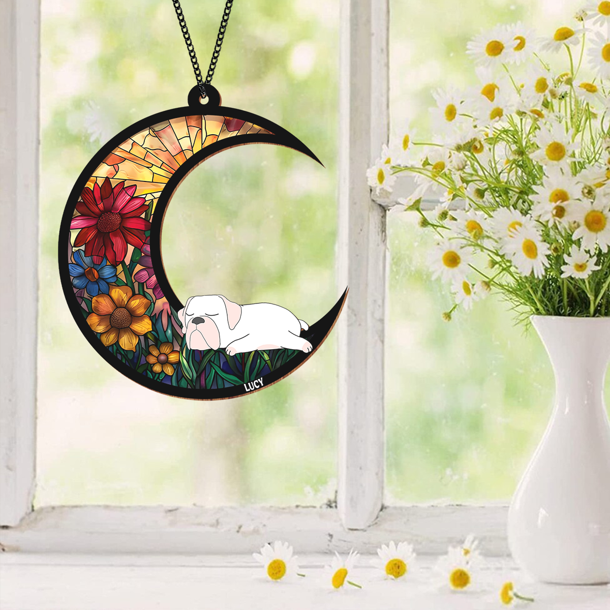 Custom Sleeping Dog Dreaming Of Treats And Belly Rubs Suncatcher LM32 893949