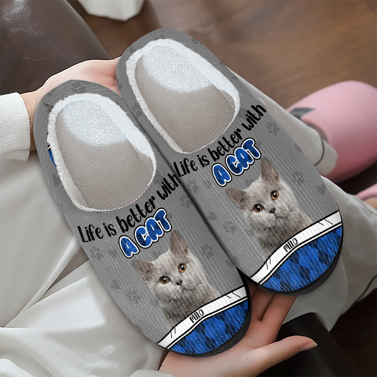 Custom Photo Life Is Better With A Cat Slipper TH10 896253