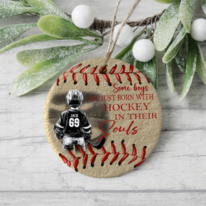 Custom Photo Some Boys Are Just Born With Hockey, Xmas Gift For Hockey Lovers Ceramic Ornament HO82 894980