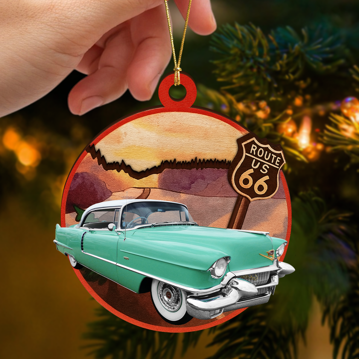 Custom Car Photo Route 66 Xmas 2 Layer Wooden Ornament TH10 894871