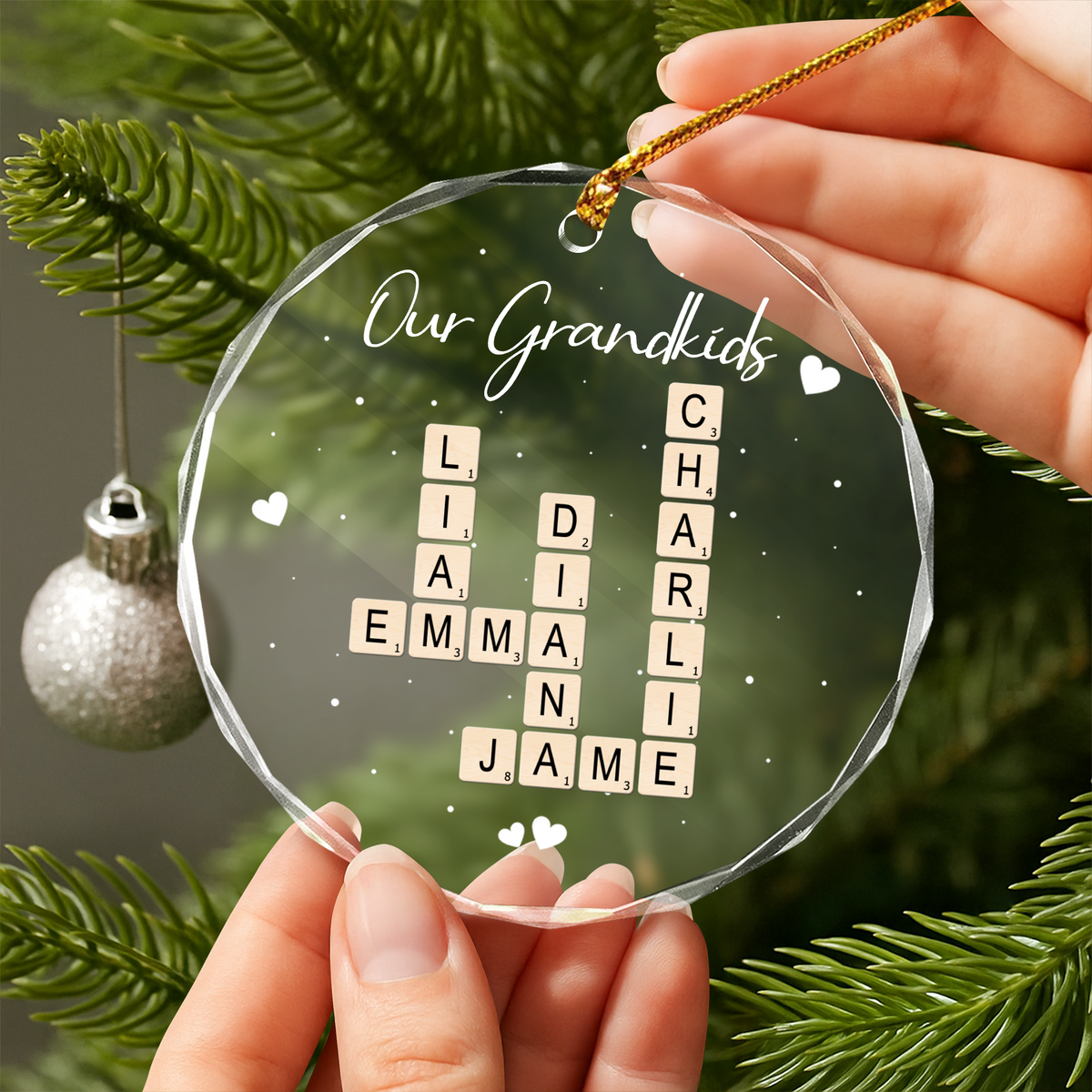 Personalized Our Grandkids Crossword Puzzle Art Glass Ornament HA75 897696