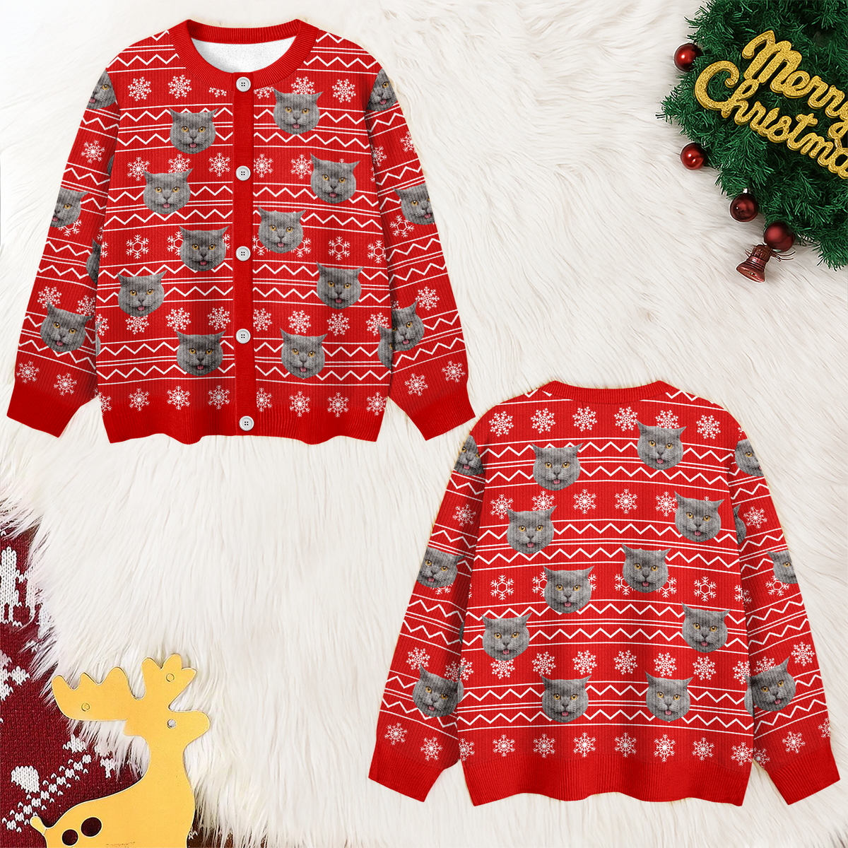 Custom Photo Christmas Ugly Cardigan For Cat Lover TH10 896579