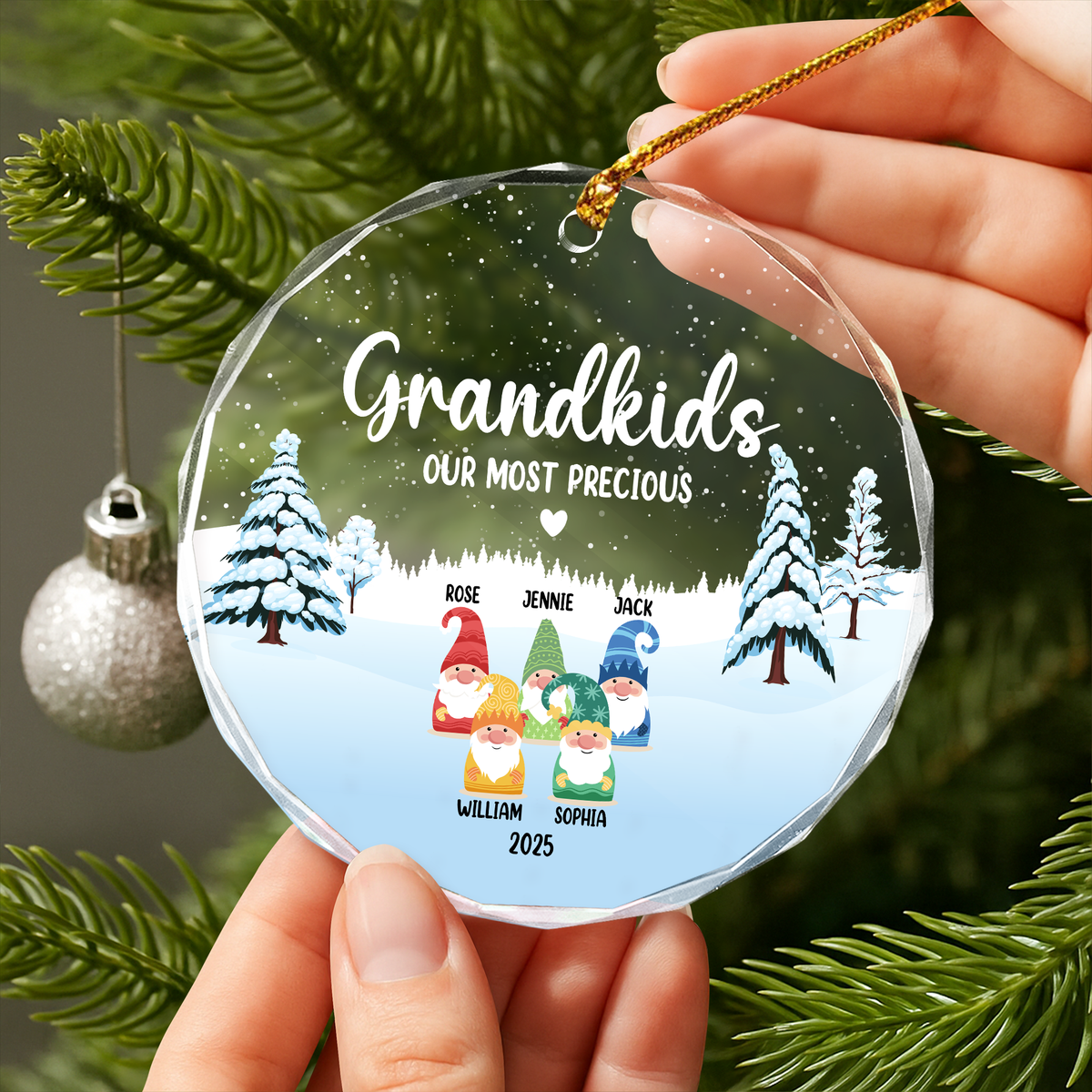 Personalized Christmas Gnome Glass Ornament For Grandkids TH10 894967