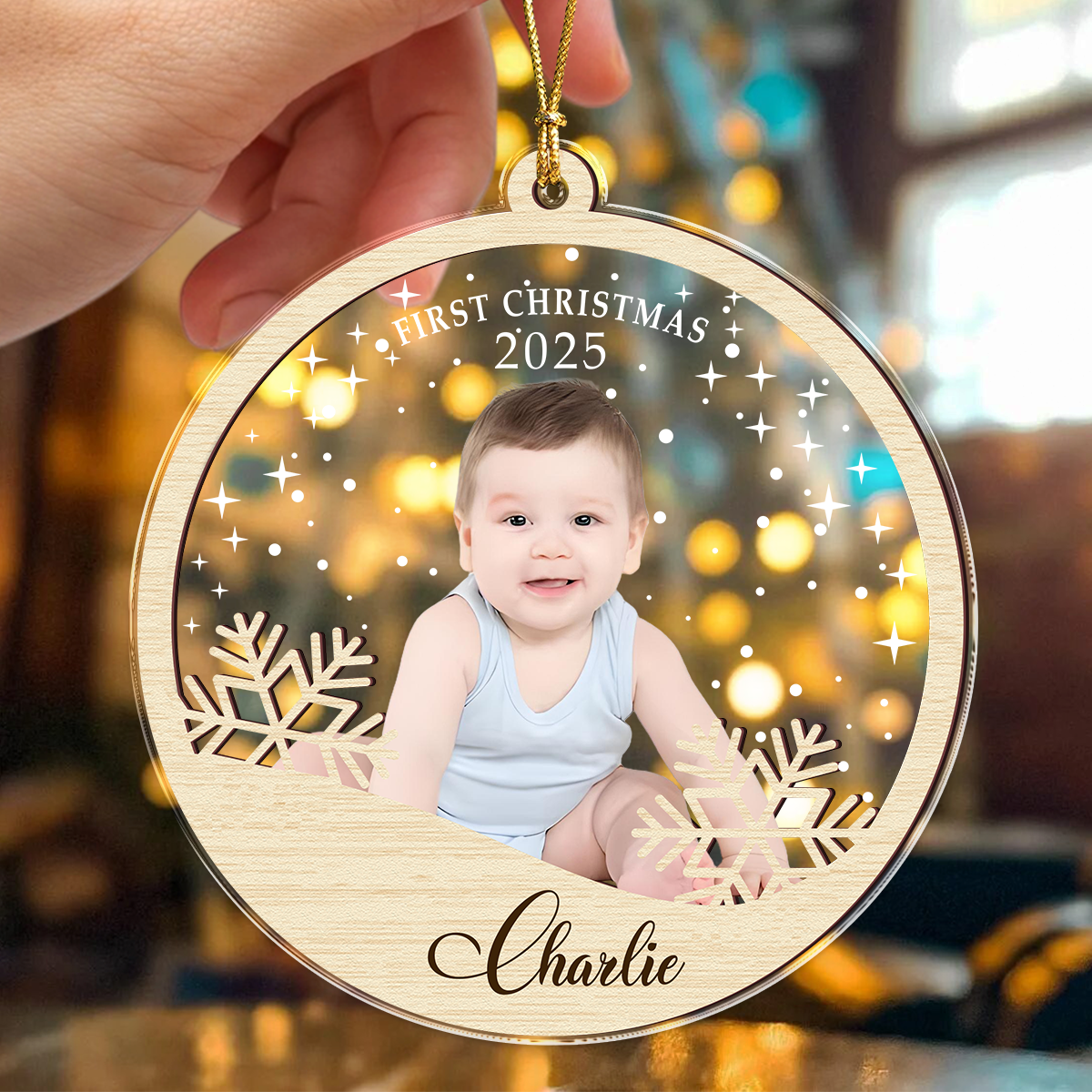 Custom Baby's First Christmas With Snowflake Wood And Acrylic Ornament HA75 897834
