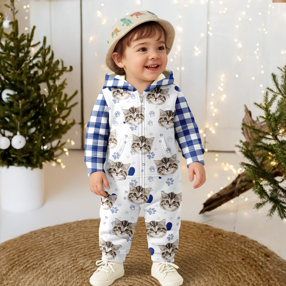 Custom Cat Photo Plaid Onsie Pajamas Christmas Gift For Cat Lovers CH07 899644