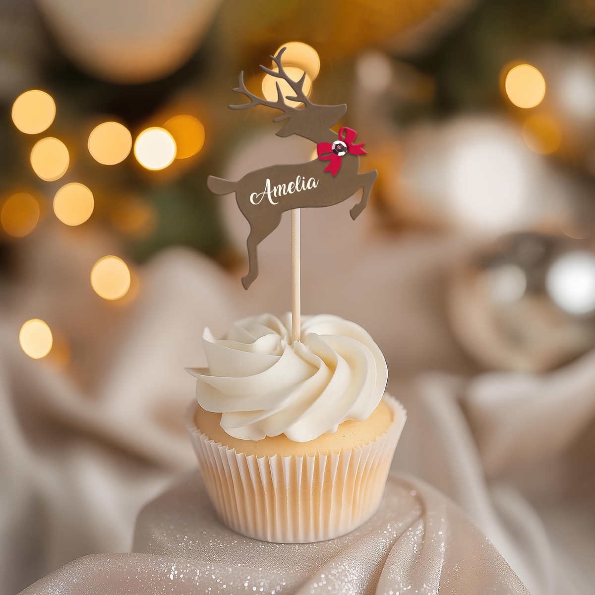 Custom Name Reindeer Cupcake Toppers For Christmas TH10 894755