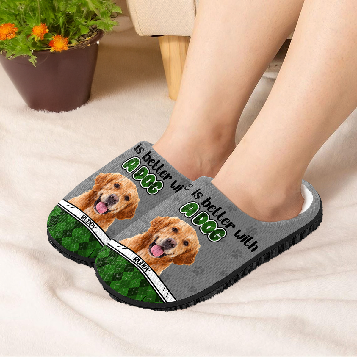 Custom Photo Life Is Better With A Dog Slipper TH10 896251