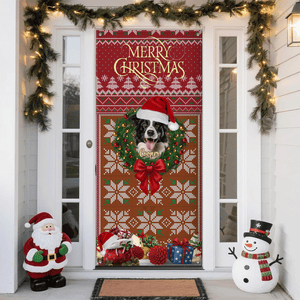 Custom Dog Photo In Wreath Christmas Door Cover Gift For Dog Lovers HO82 900316