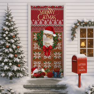 Custom Cat Photo In Wreath Christmas Door Cover Gift For Cat Lovers HO82 900318