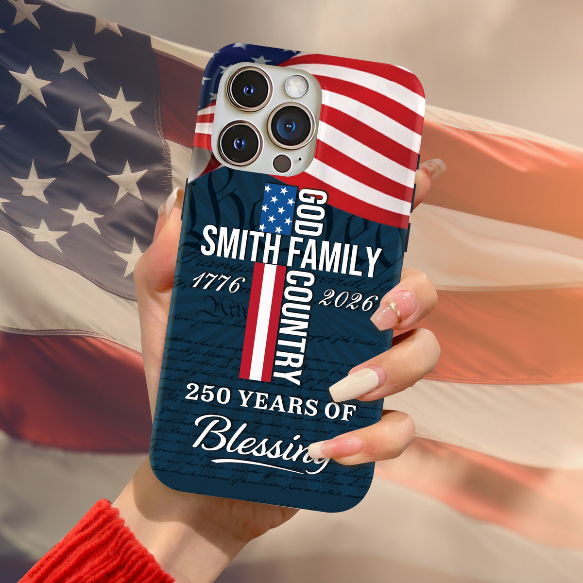 Custom Family Name Patriotic American, 250 Years of Blessing God Phone Case LM32 899021