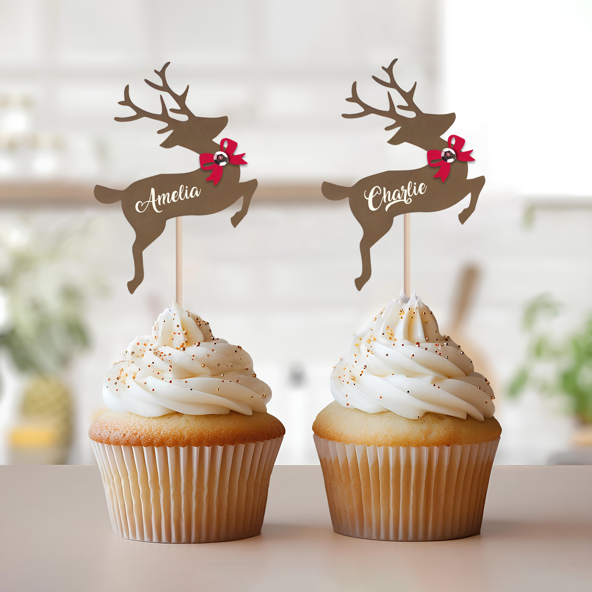 Custom Name Reindeer Cupcake Toppers For Christmas TH10 894755
