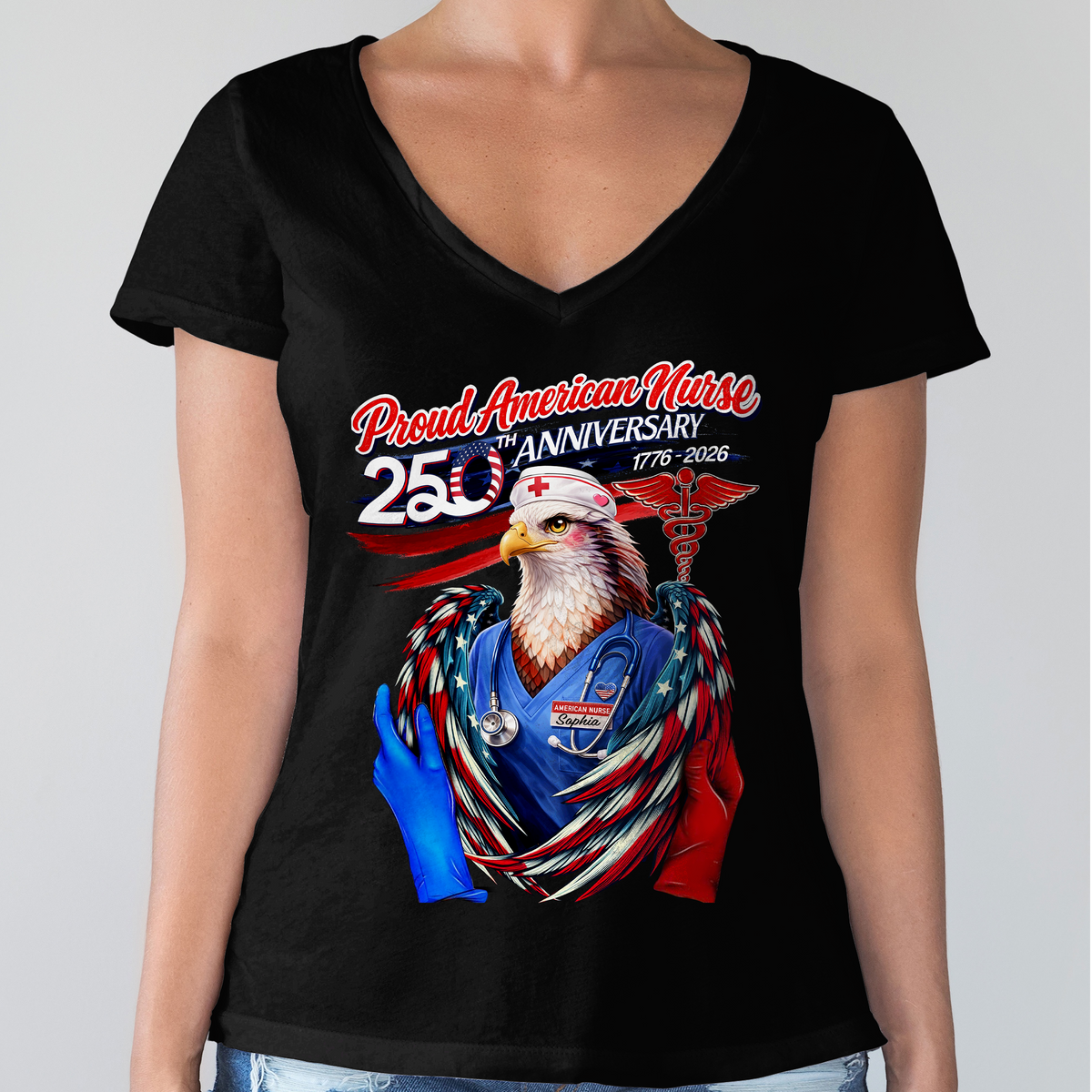 Personalized Name Proud American Nurse 250th Anniversary Dark Shirt LM32 899043