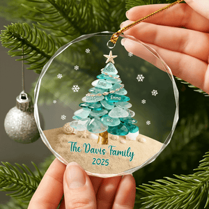 Custom Family Name Sea Glass Family Tree Glass Ornament CH07 899866