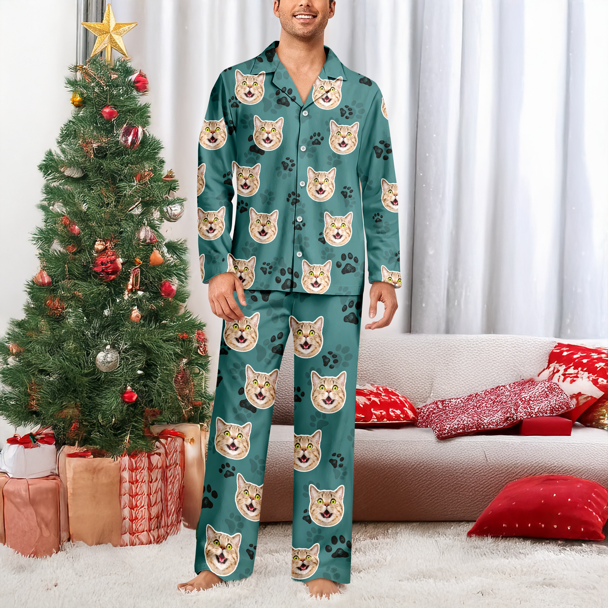 Custom Cat Face Photo Pajamas Christmas Gift For Cat Lovers CH07 899578
