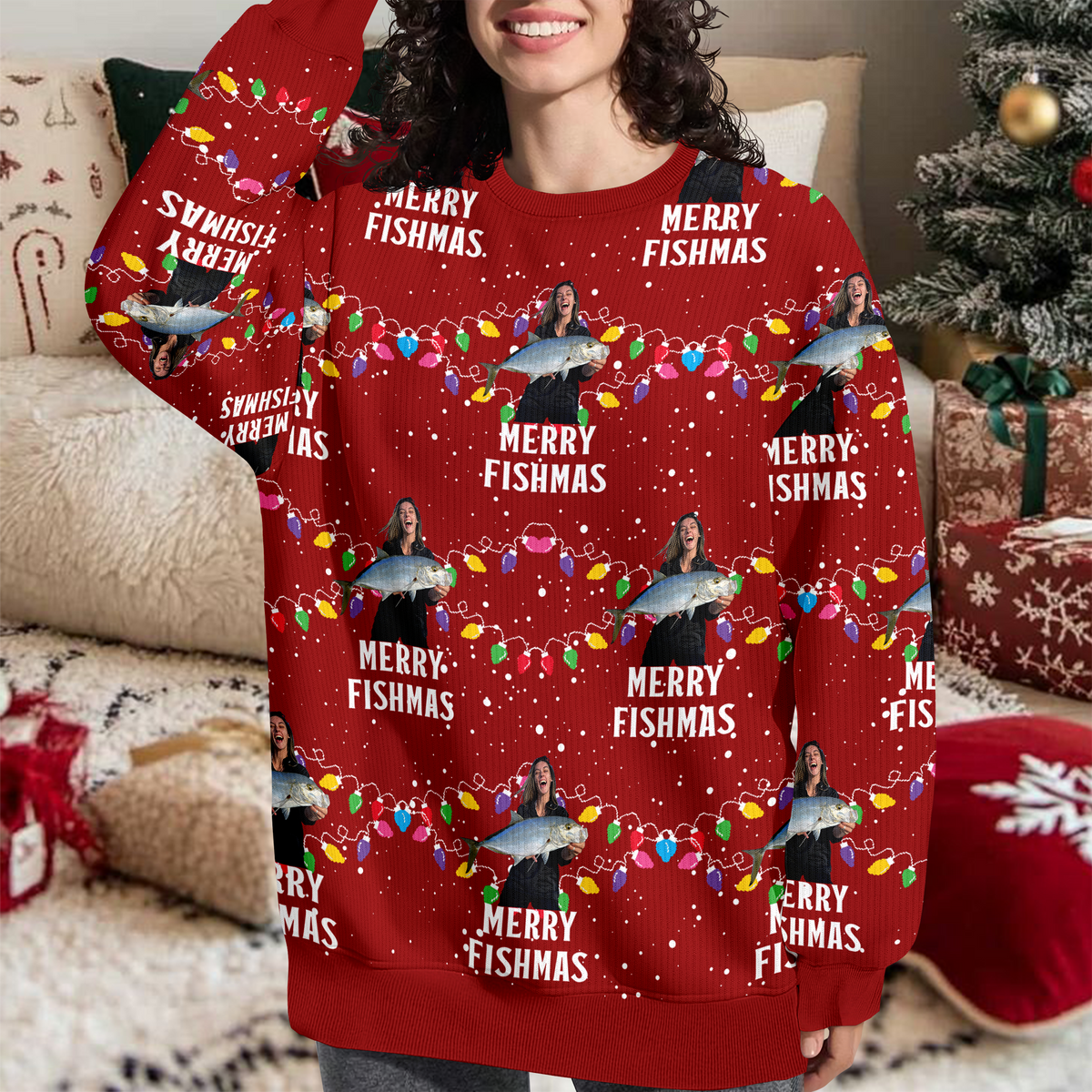 Custom Photo Merry Fishmas Ugly Sweater, Christmas Gift For Family, Fishing Lovers HO82 900636