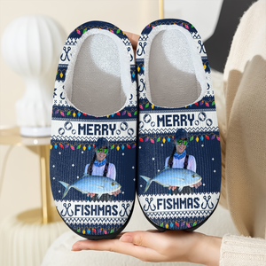 Custom Photo Merry Fishmas Slippers For Fishing Lovers HO82 900426