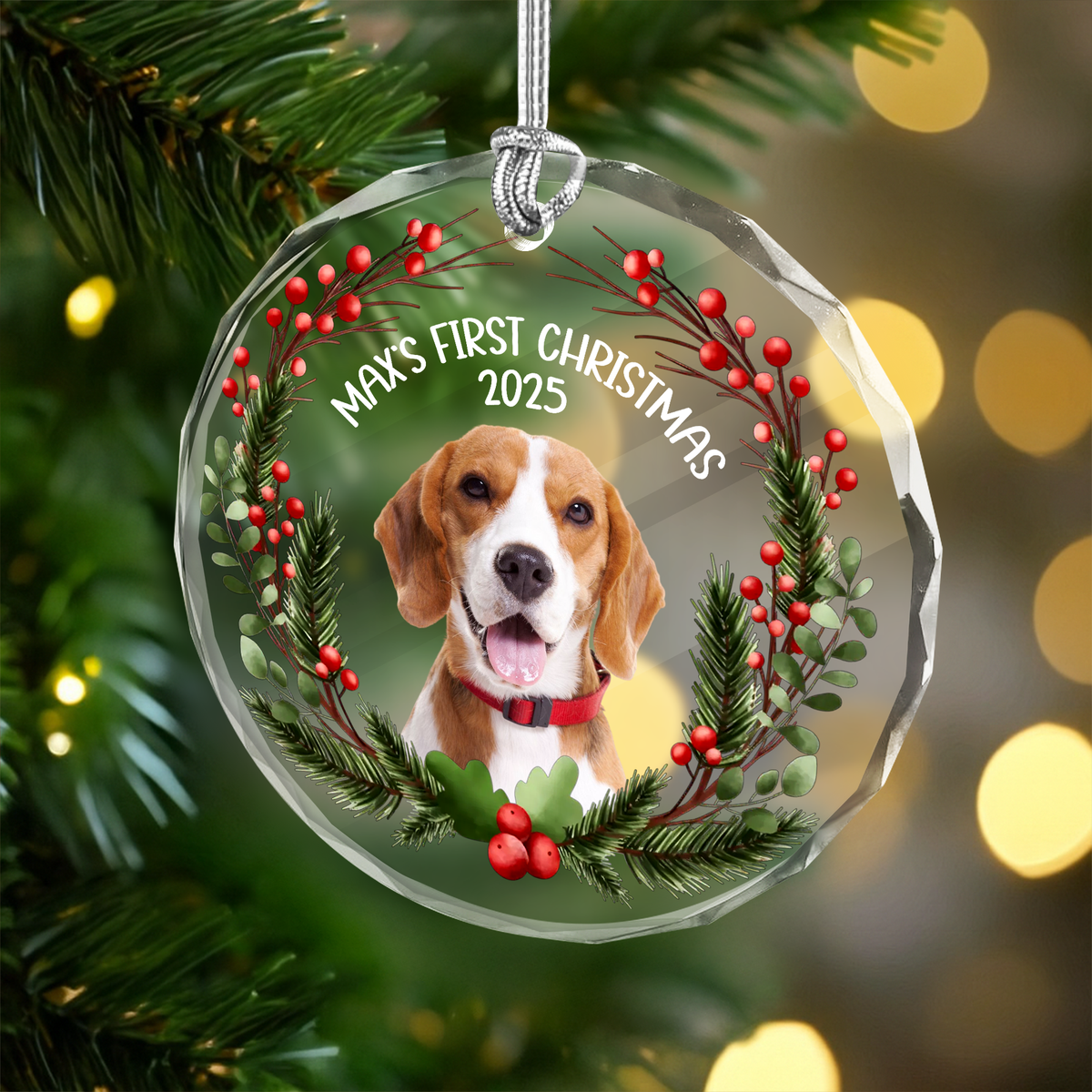 Custom Photo Baby Dog First Christmas 2025 Glass Ornament For Dog Lovers LM32 897103