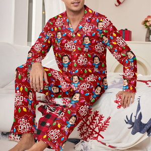Custom Funny Kid Face Best Dad Ever Christmas Light Pajamas LM32 897263