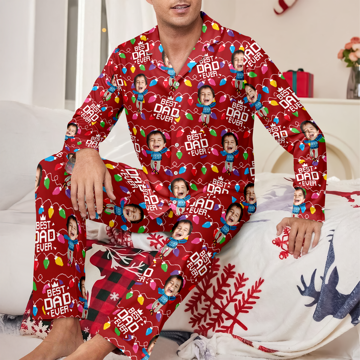 Custom Funny Kid Face Best Dad Ever Christmas Light Pajamas LM32 897263