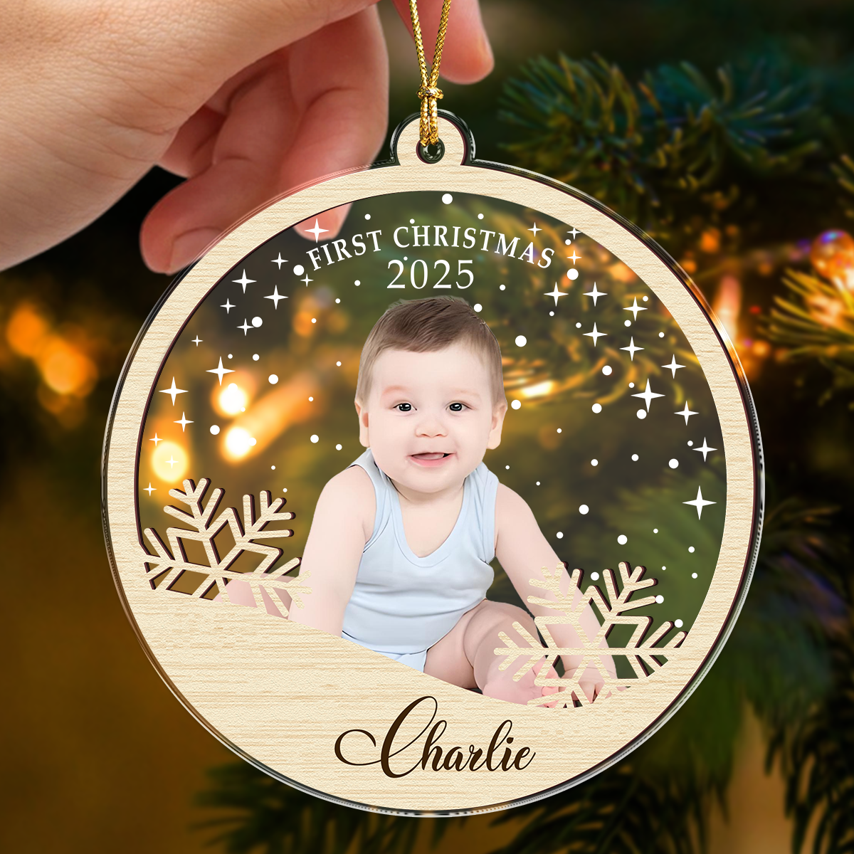 Custom Baby's First Christmas With Snowflake Wood And Acrylic Ornament HA75 897834