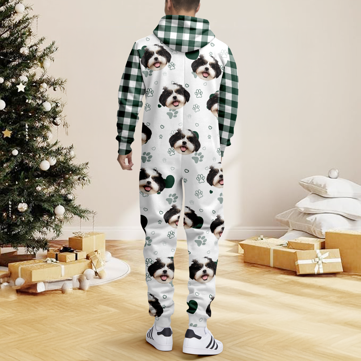 Custom Dog Photo Plaid Onsie Pajamas Christmas Gift For Pet Lovers CH07 896648