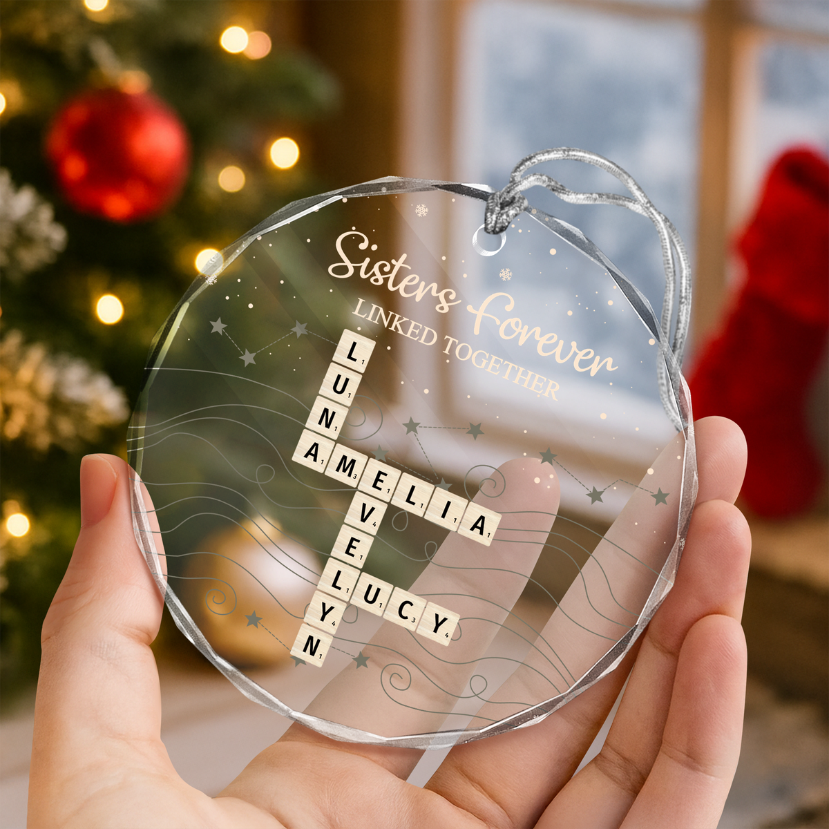 Brothers & Sisters Forever Linked Together Crossword Puzzle Art Personalized Glass Ornament HA75 898150