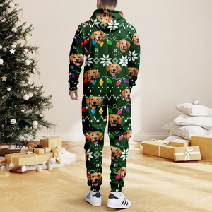 Custom Dog Face Funny Christmas Lights Onesie Pajamas HO82 900390