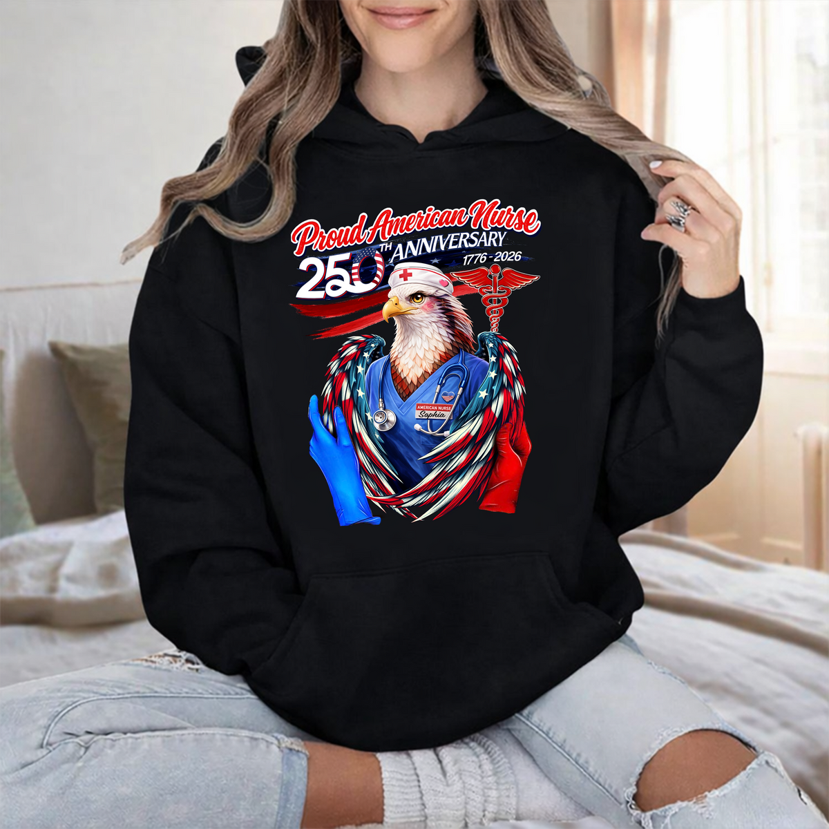 Personalized Name Proud American Nurse 250th Anniversary Dark Shirt LM32 899043