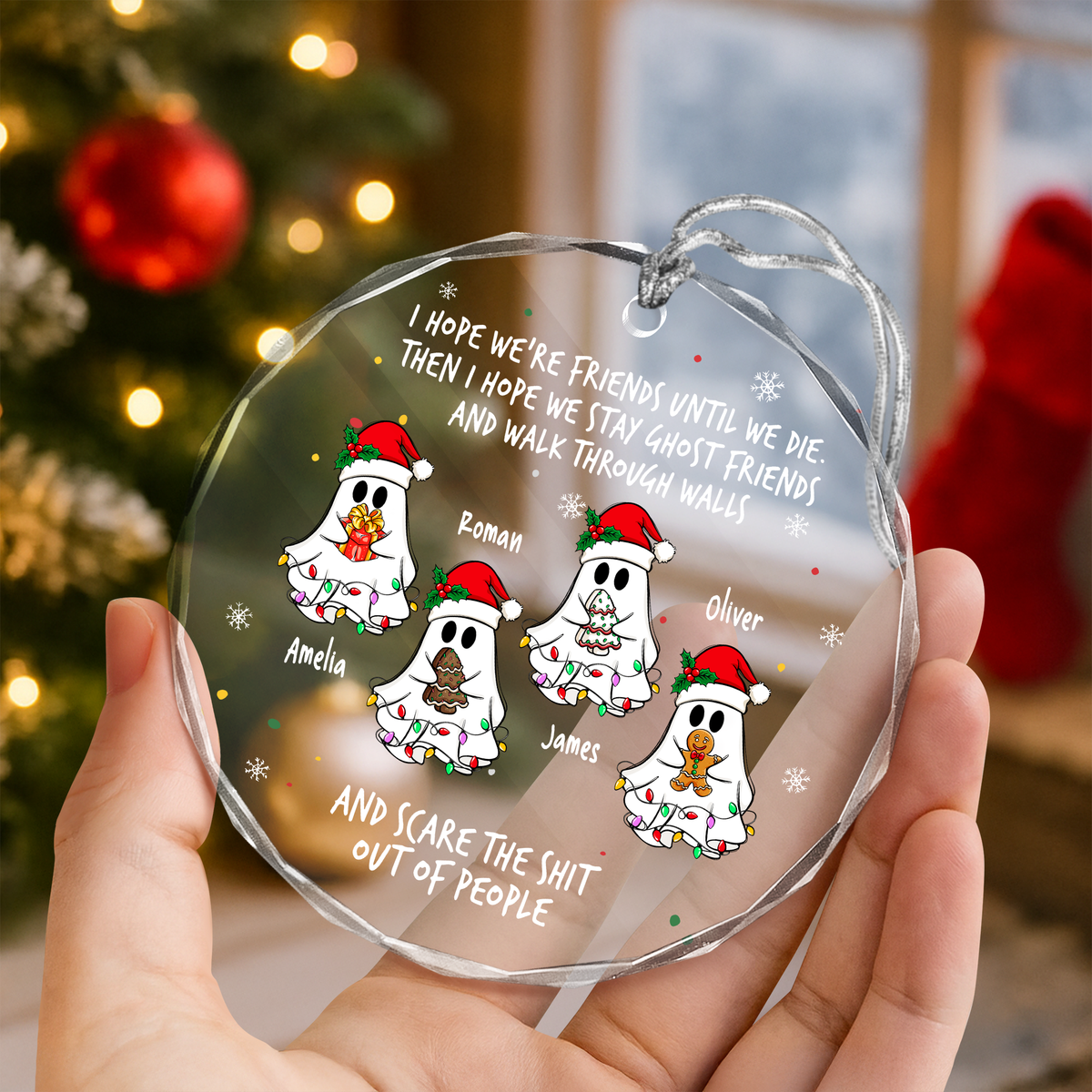 Personalized Ghost Friends Funny Christmas Glass Ornament HA75 897820
