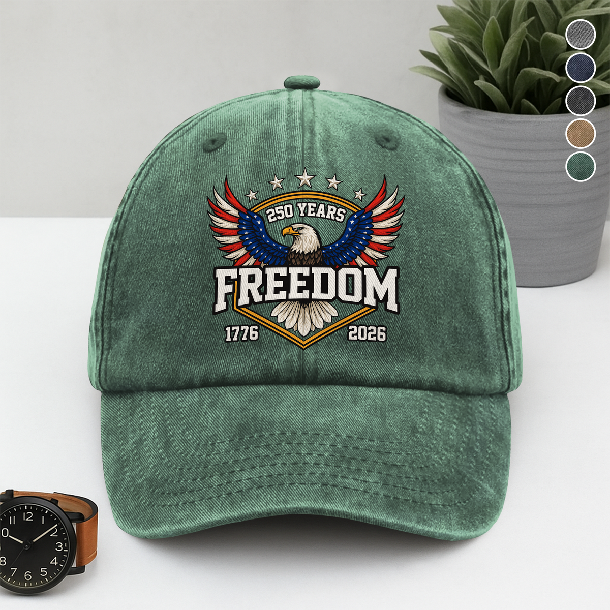 250 Years of Freedom America  1776–2026 Anniversary Washed Denim Baseball Cap HA75 898690