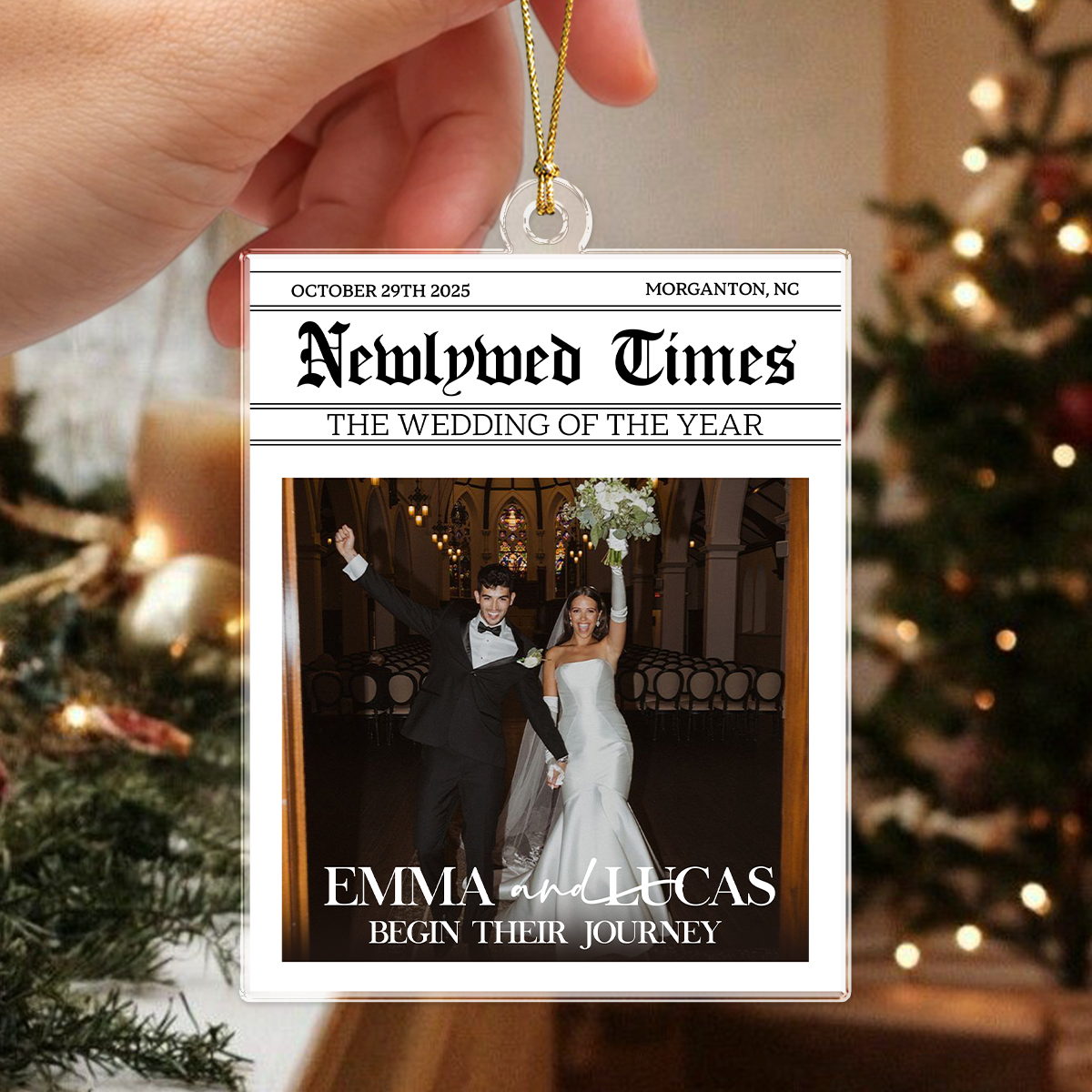 Custom Photo Newlywed Times Wedding Newspaper Couple Personalized Acrylic Ornament HA75 898410