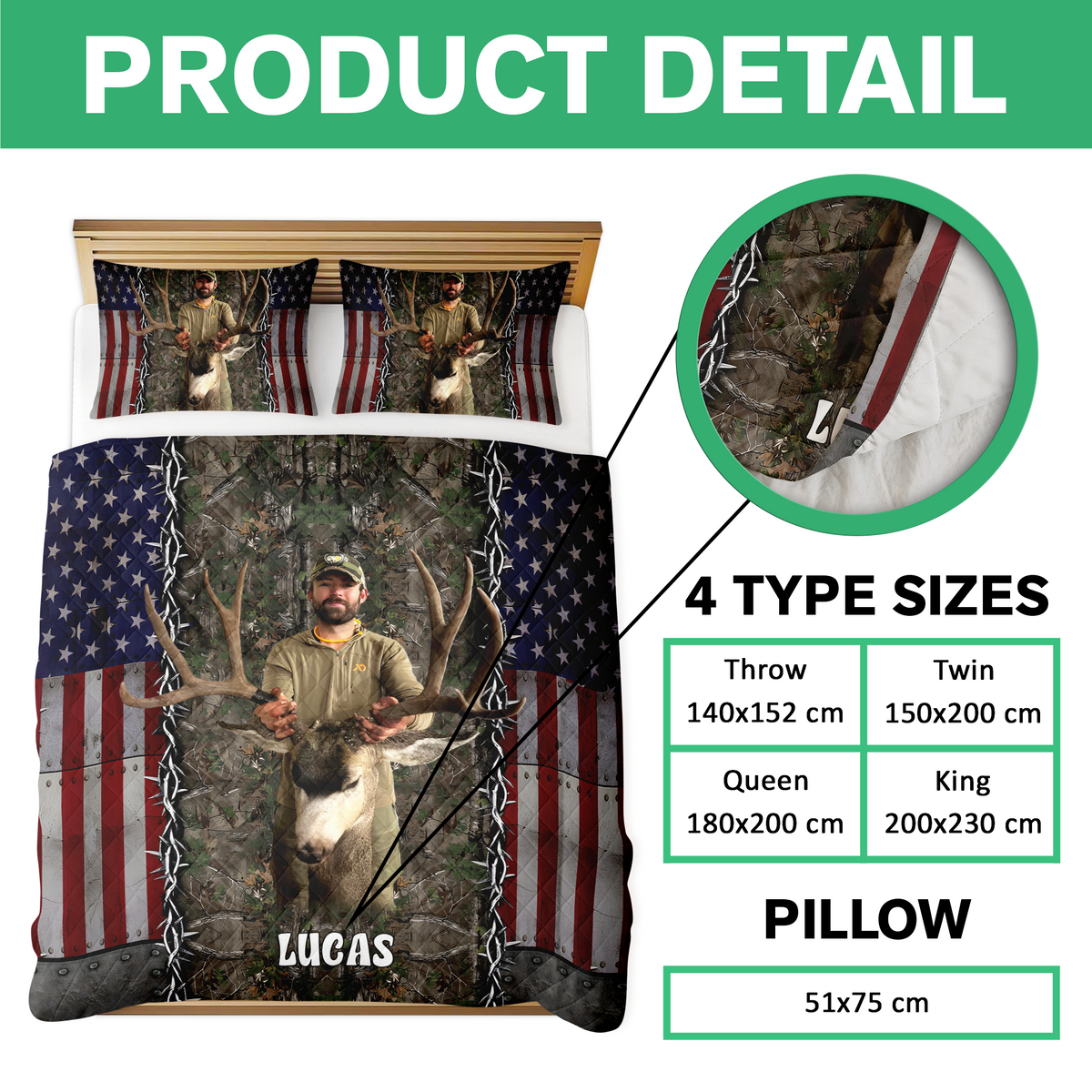 Custom Photo Deer Hunting Quilt Bedding Set For Hunting Lovers LM32 897287