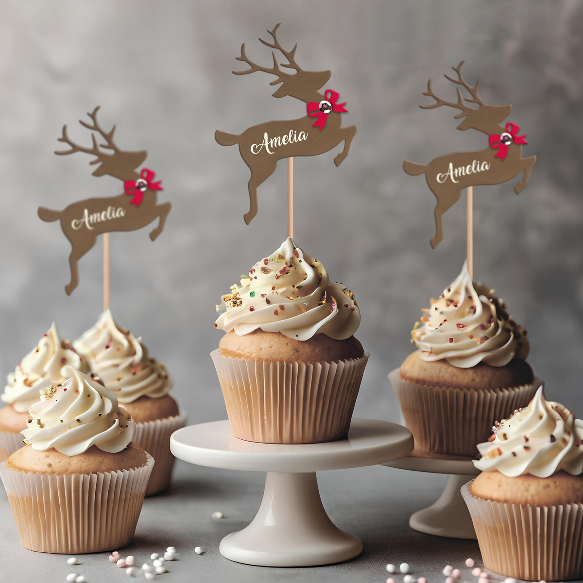 Custom Name Reindeer Cupcake Toppers For Christmas TH10 894755