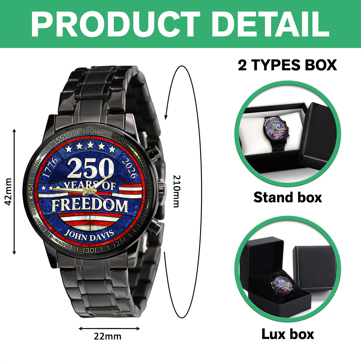 Custom Name 250 Years Of Freedom 1776-2026 4th Of July Men's Wrist Watch HO82 901554