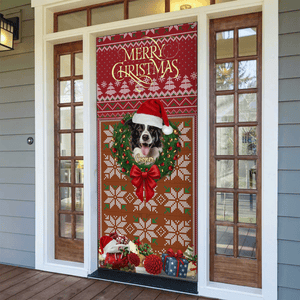 Custom Dog Photo In Wreath Christmas Door Cover Gift For Dog Lovers HO82 900316