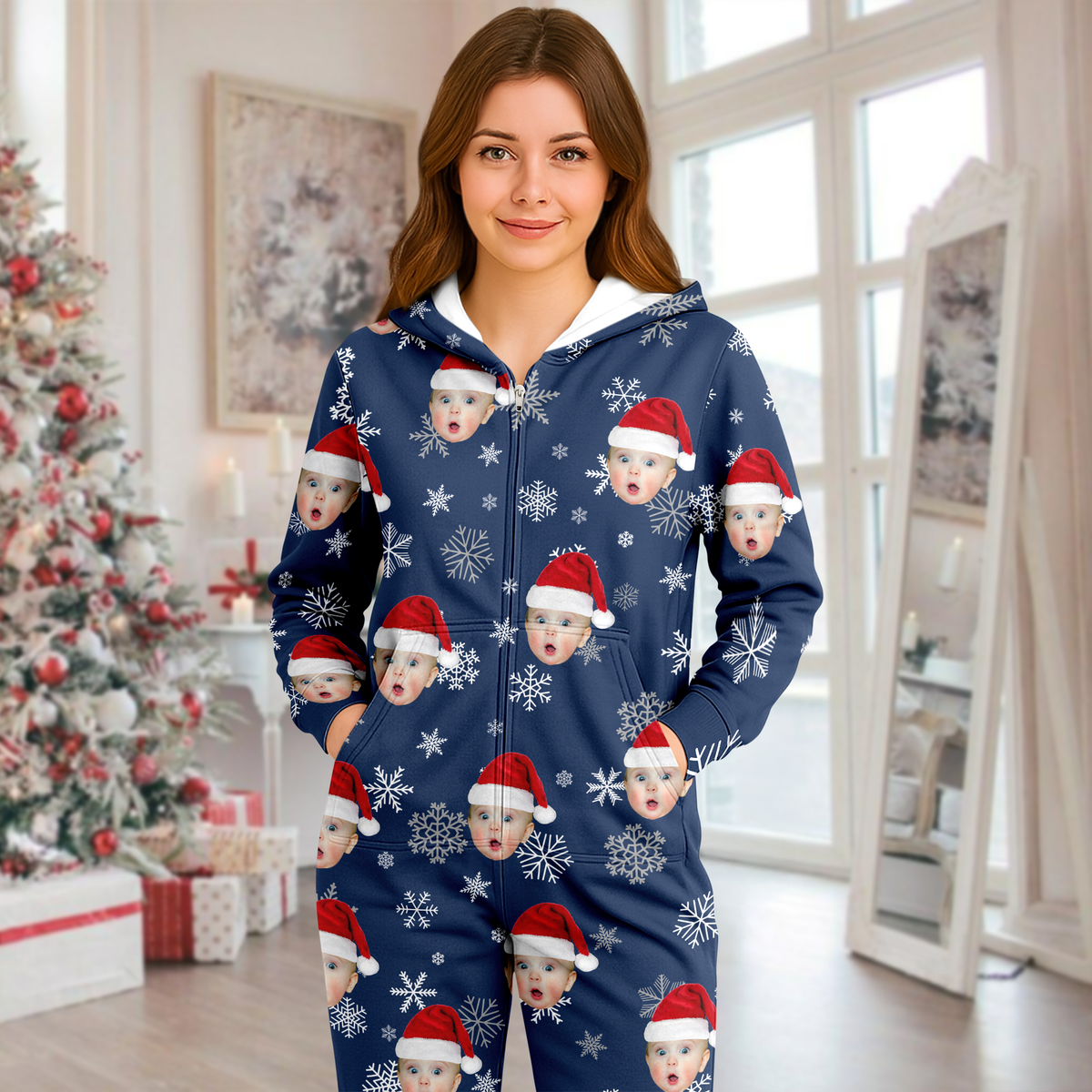 Custom Kid Santa Photo Christmas Onesie Pajamas CH07 899310