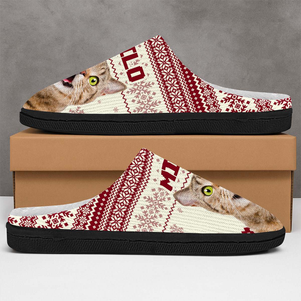 Custom Cat Photo Christmas Slipper For Cat Lovers CH07 896784