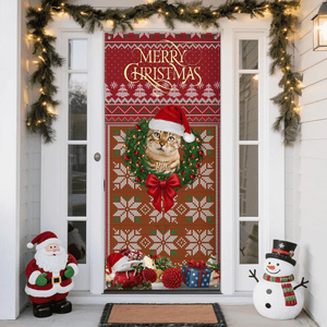 Custom Cat Photo In Wreath Christmas Door Cover Gift For Cat Lovers HO82 900318