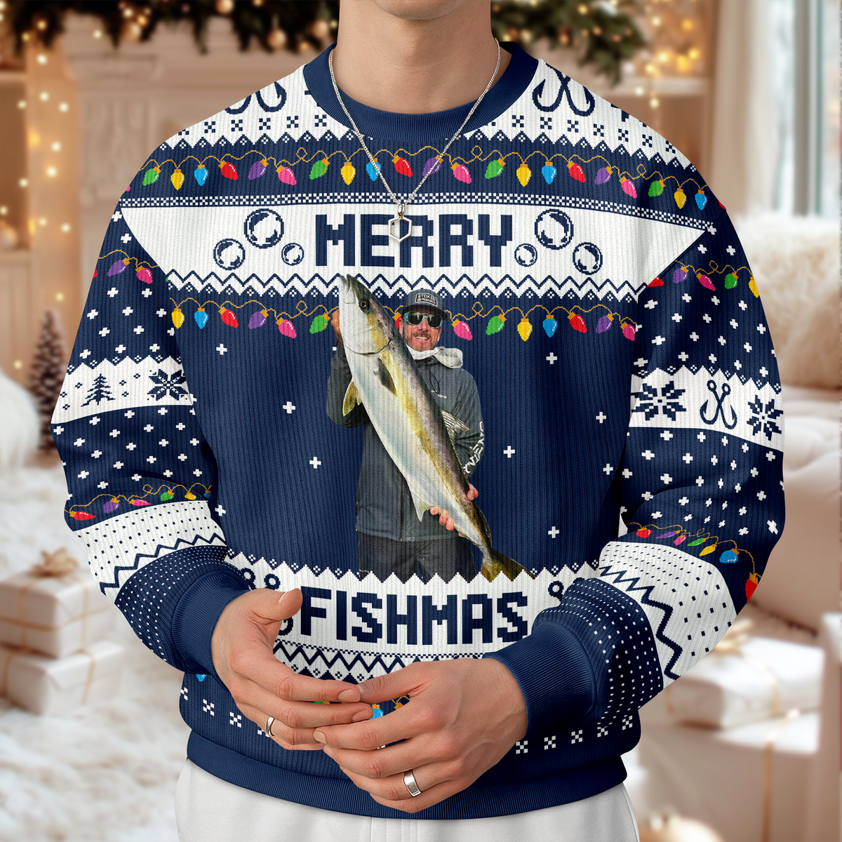 Custom Photo Merry Fishmas Ugly Sweater For Fishing Lovers HO82 900424