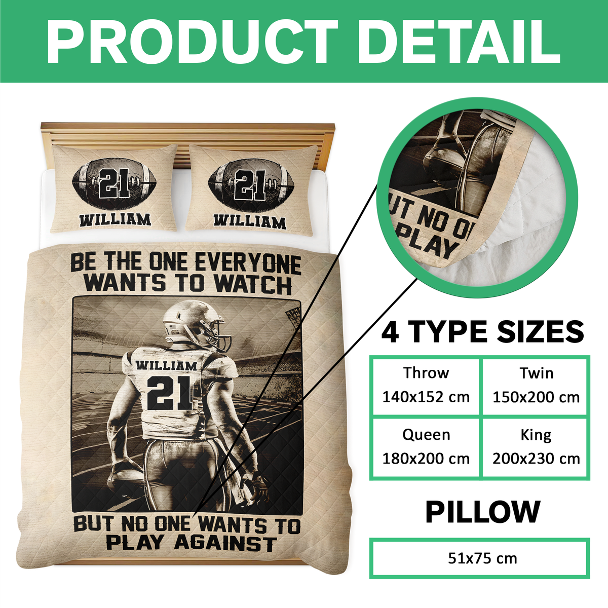 Personalized American Football Player Quilt Bedding Set - Be The One Everyone Wants To Watch CH07 899712