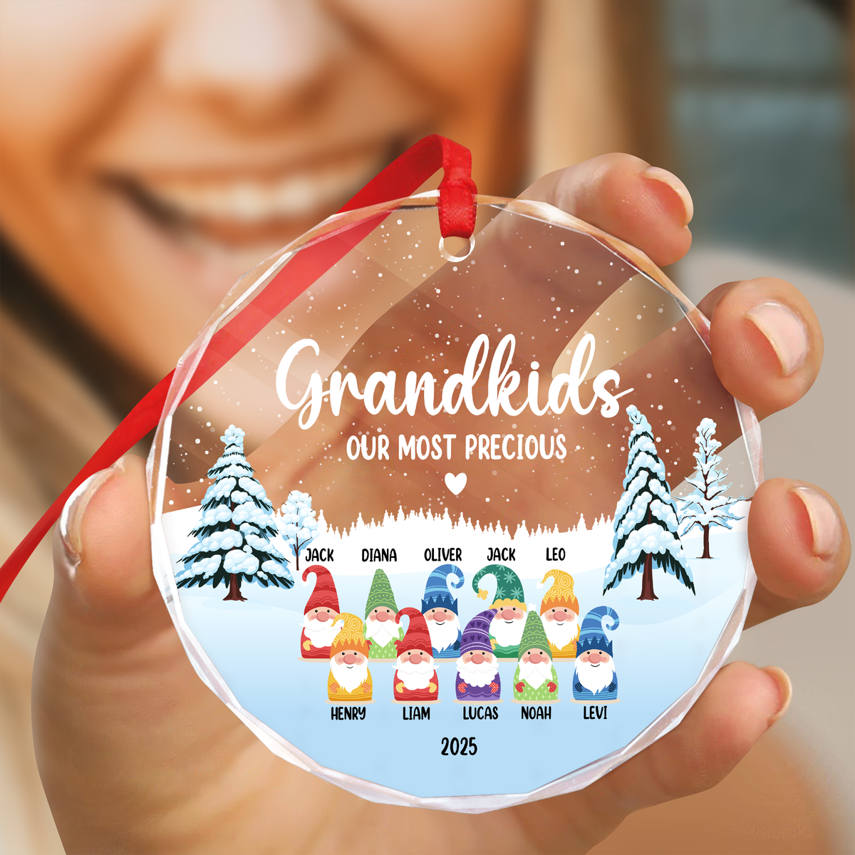 Personalized Christmas Gnome Glass Ornament For Grandkids TH10 894967
