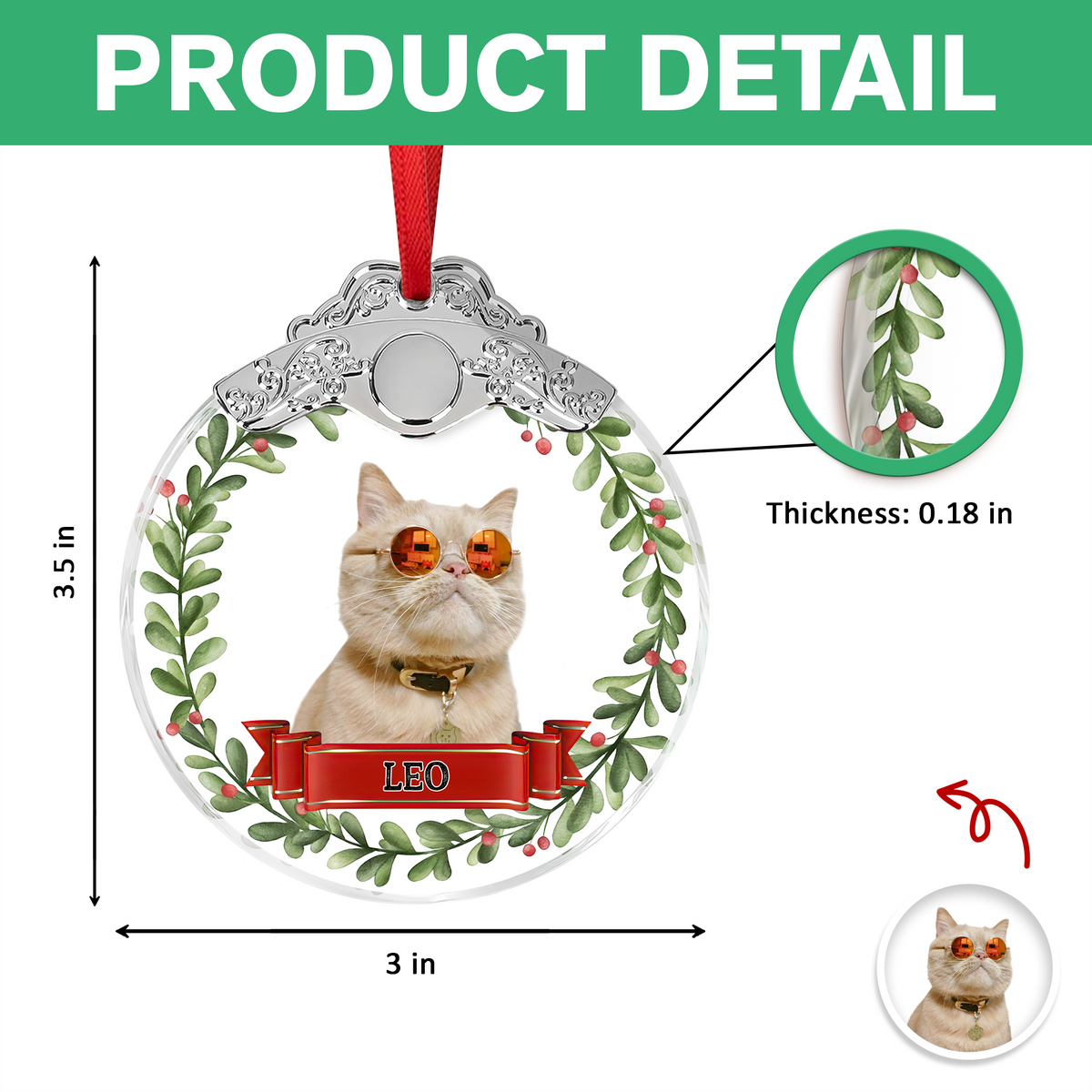 Custom Photo Cat Metal Glass Ornament For Christmas HA75 897180