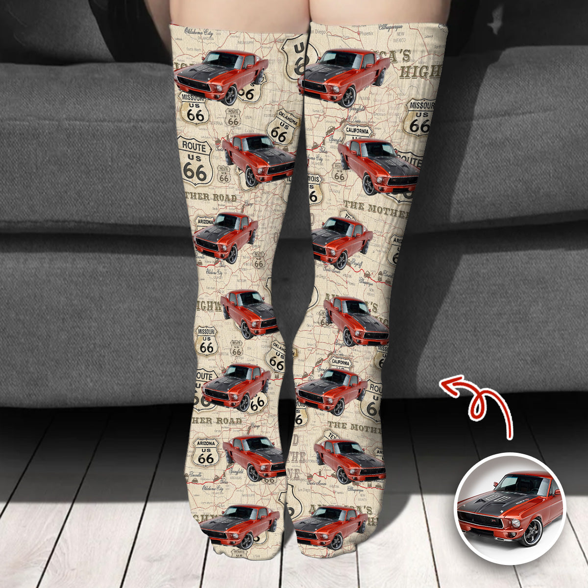 Custom Car Photo Retro Route 66 Socks Gift For Car Lover CH07 899938