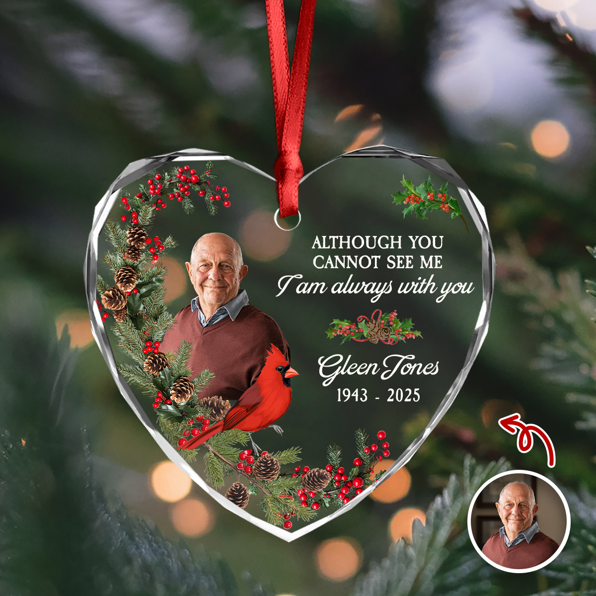 Custom Photo I'm Always With You Memorial Glass Ornament, Loss of Dad/Mom Gift HO82 894764